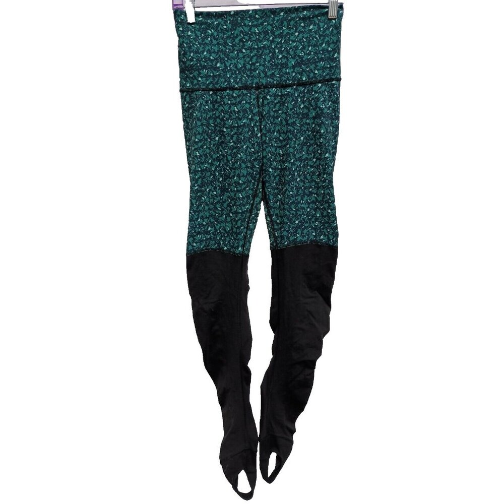 Lululemon Womens Stirrup Wunder Under Pants size 6 Black Forage Teal Leggings